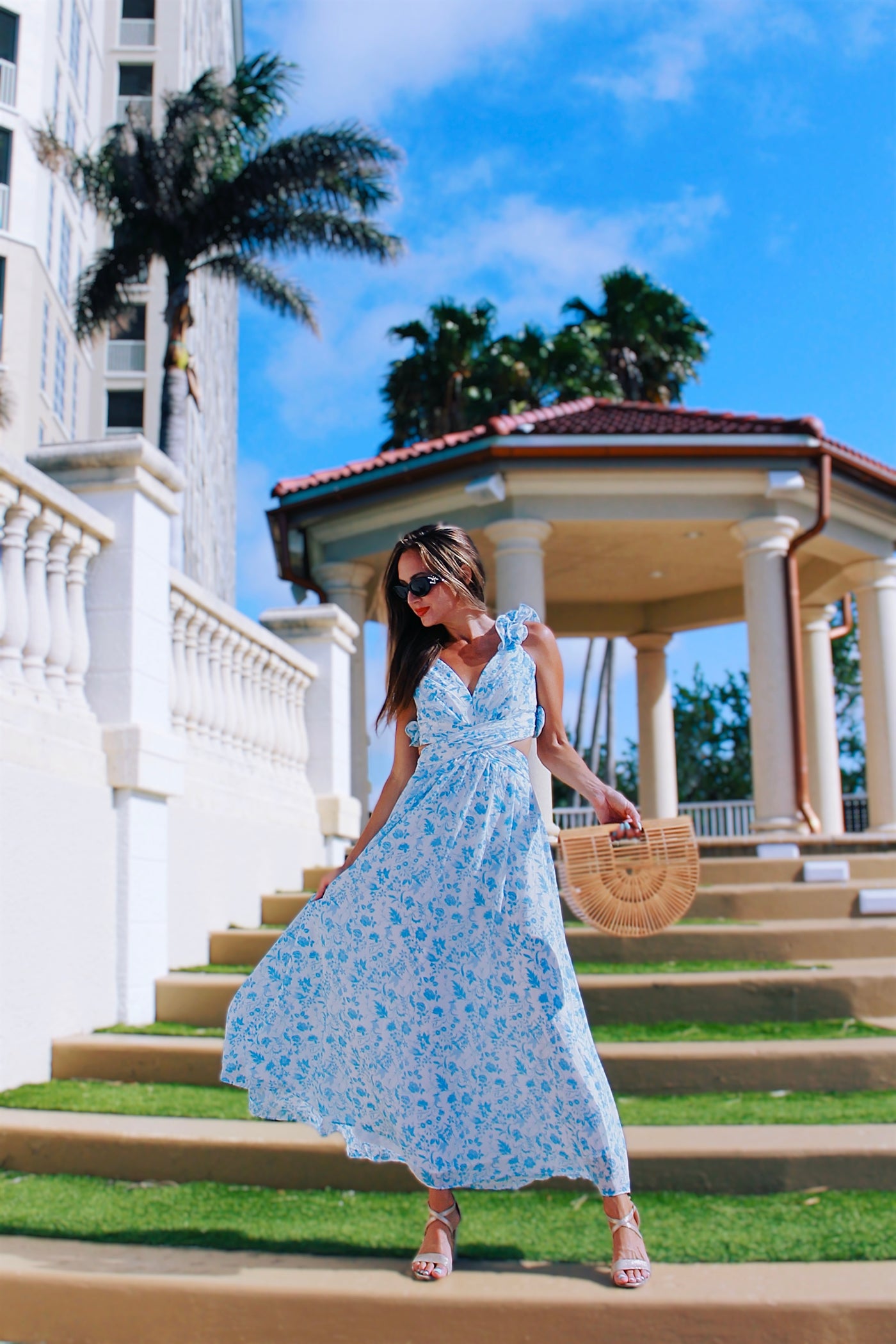 Nantucket Ruffle Floral Maxi Dress - Blue - Sale THE LUCKY KNOT Nantucket Ruffle Floral Maxi Dress - Blue - Sale THE LUCKY KNOT