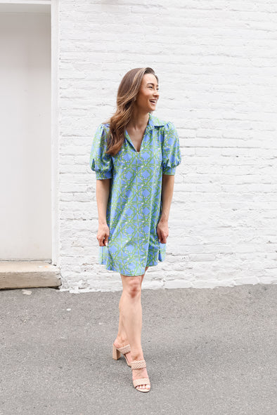 Jude Connally Emerson Dress - Bamboo Rattan Cornflower