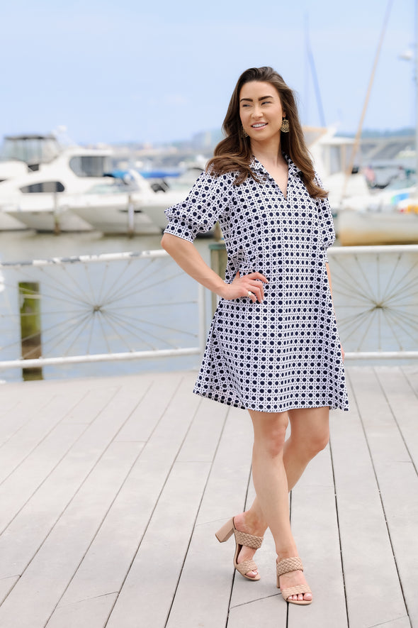 Jude Connally Emerson Dress - Petite Rattan Navy