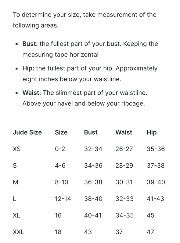 Jude Connally size chart