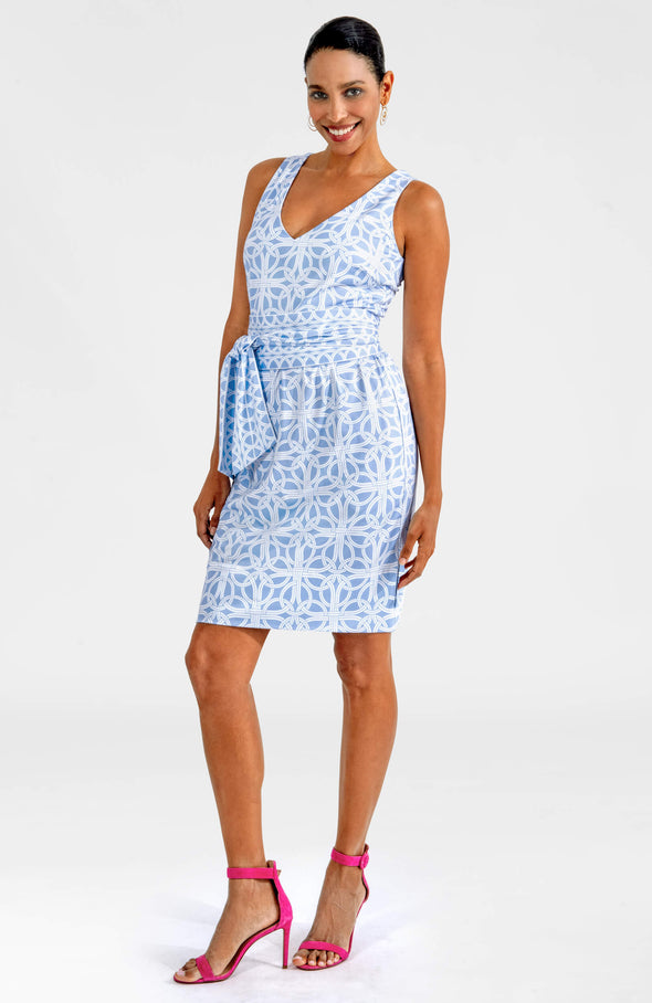 full body view of the Gretchen Scott Jersey Date Night Dress - Ring Toss - Periwinkle
