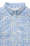Collar details of the Gretchen Scott Swagger Dress - Ring Toss - Periwinkle. 