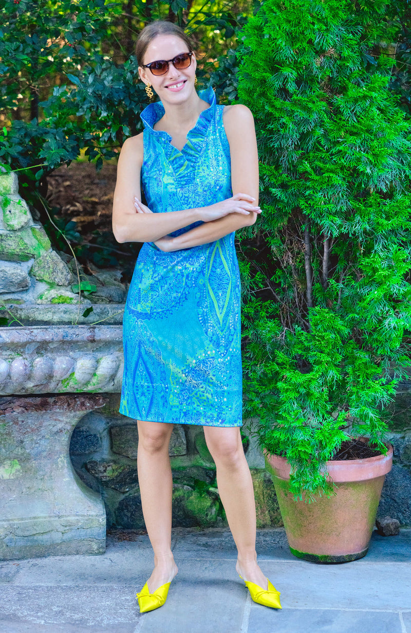 Gretchen Scott Sleeveless Ruffneck Dress Grand Baazar in Turquoise Large Gretchen Scott Sleeveless Ruffneck Dress Grand Baazar in Turquoise Large