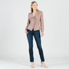 Full front view of Clara Sun Woo Liquid Leather Signature Jacket in Taupe