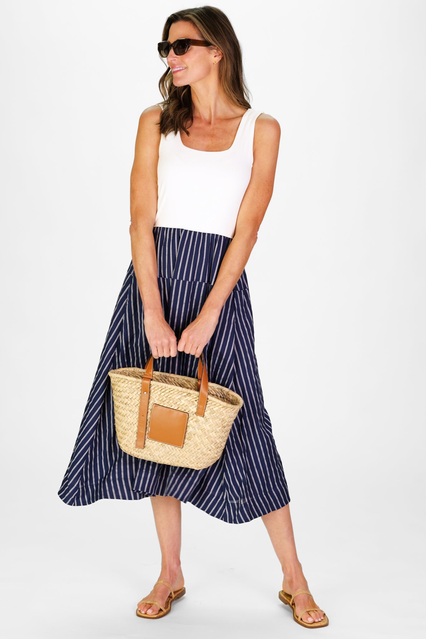 Duffield Lane Jada Dress - White/ Navy Linen Stripe Medium Duffield Lane Jada Dress - White/ Navy Linen Stripe Medium