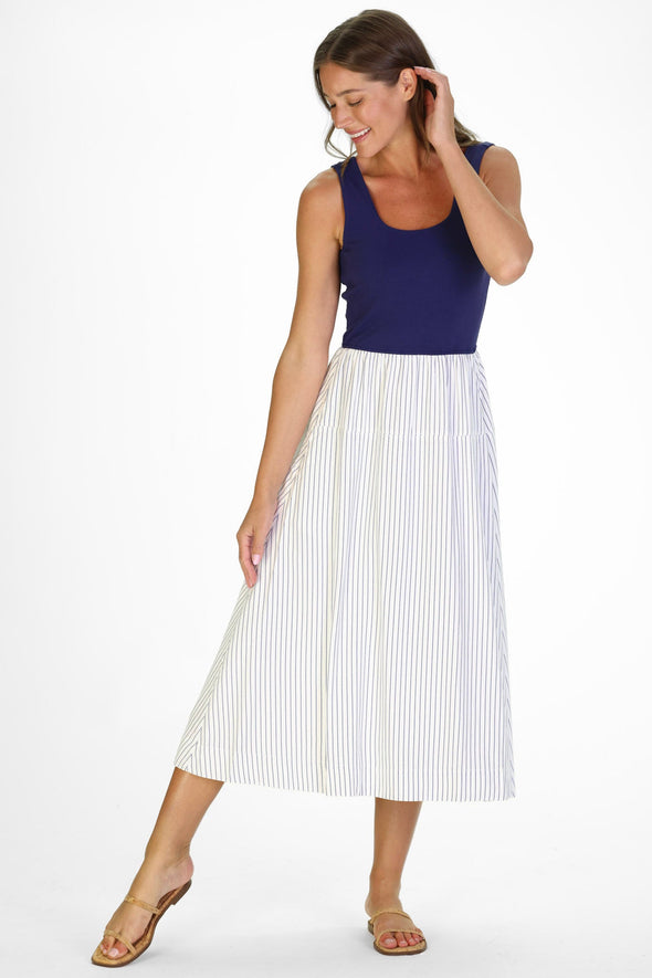 Duffield Lane Jada Midi Dress - Thin Navy Stripe