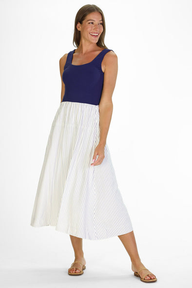 Duffield Lane Jada Midi Dress - Thin Navy Stripe