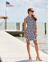 Model on Pier wearing Jude Connally Kristen Dress - JC Ikat Navy