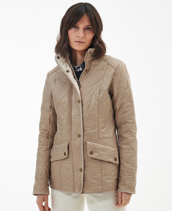 Model in the Barbour Cavalry Polarquilt Jacket - Light Fawn