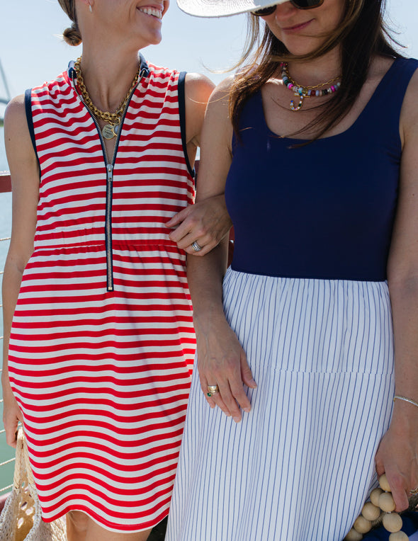 Duffield Lane Jada Midi Dress - Thin Navy Stripe