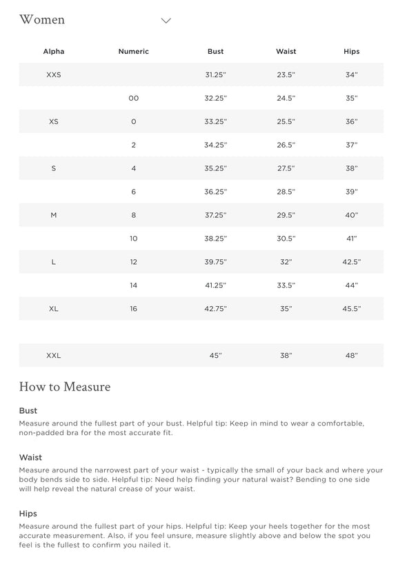 Lilly Pulitzer Size chart 