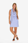 Full body view of the Duffield Lane Lina Dress - Blue Sky & White Stripe