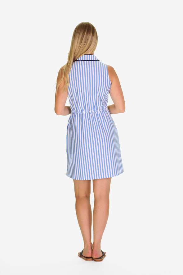 Back view of the Duffield Lane Lina Dress - Blue Sky & White Stripe