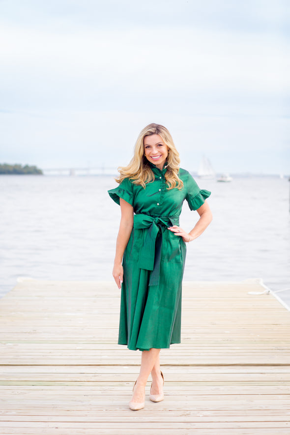 elegant green midi dress Green Floral Short Sleeve Midi Dress - All Dresses