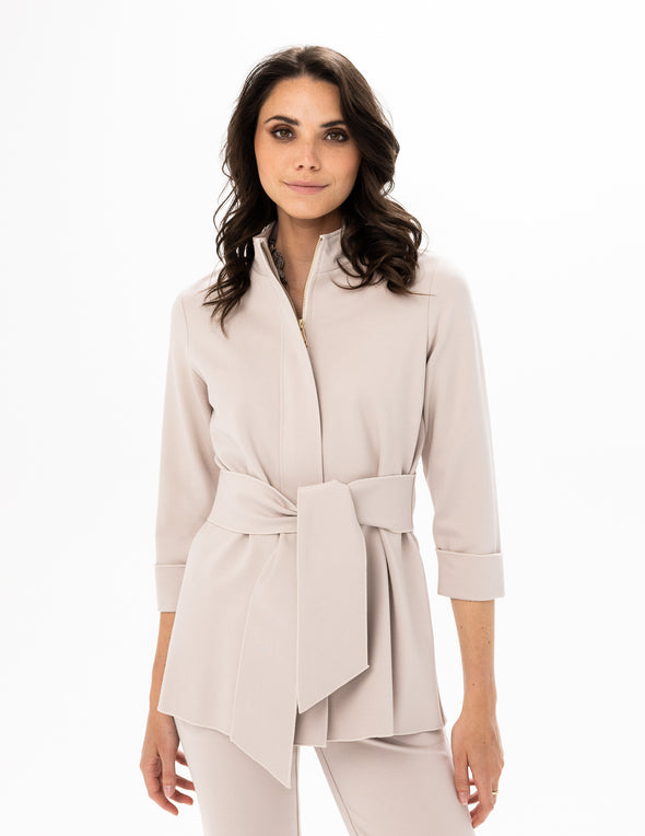 Front view of the Renuar Tie Front Jacket - Bone