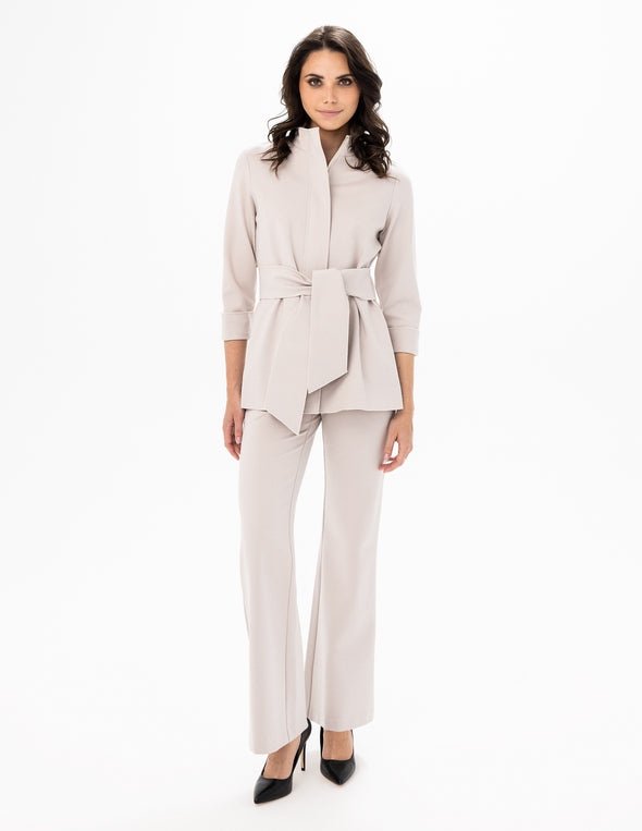 Full body view of the Renuar Tie Front Jacket - Bone
