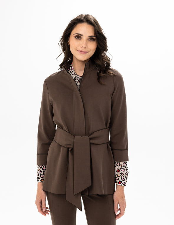 Renuar Tie Front Jacket - Chocolate