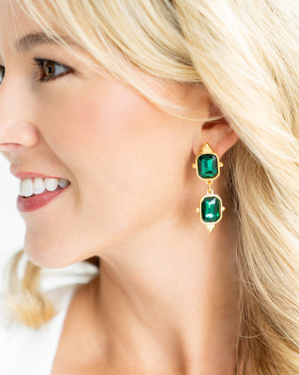 Model in the Susan Shaw Highball Earrings - Evergreen