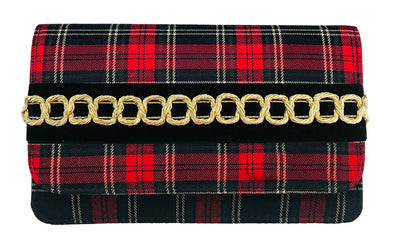 Lisi Lerch Willow Clutch - Red Plaid with Gold Trim