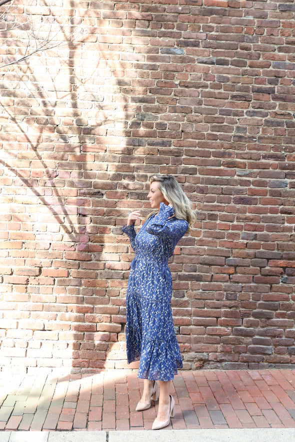 Sail To Sable x The Lucky Knot Middleton Midi Dress - Navy Peony