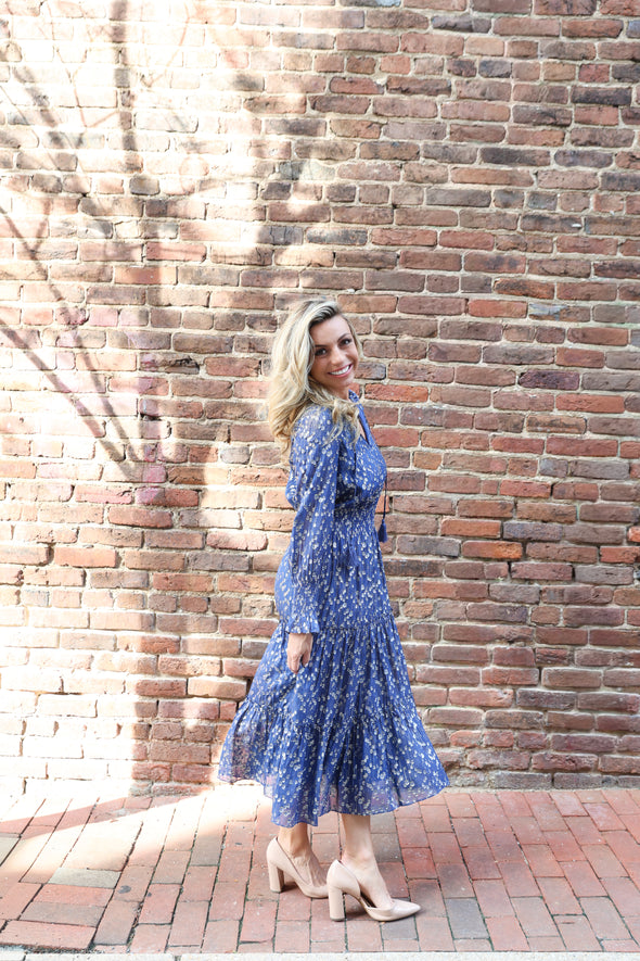 Sail To Sable x The Lucky Knot Middleton Midi Dress - Navy Peony