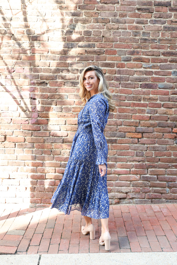 Sail To Sable x The Lucky Knot Middleton Midi Dress - Navy Peony