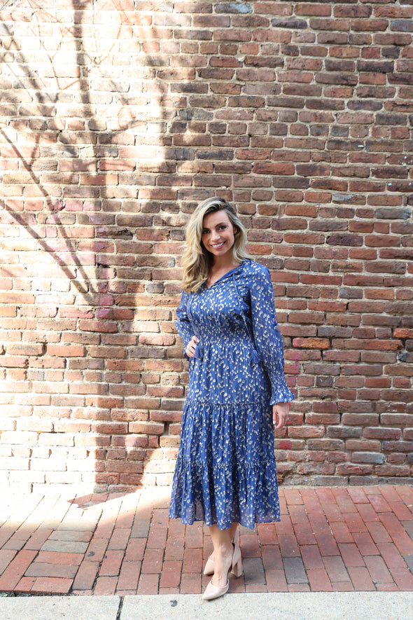 Sail To Sable x The Lucky Knot Middleton Midi Dress - Navy Peony