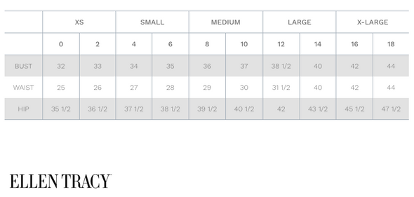 Size chart of the Ellen Tracy Soho Dress - Black