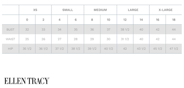 Size chart of the Ellen Tracy Carrie Skirt - Black
