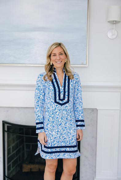 Front view of Sail To Sable Classic Tunic Dress in French Terry Floral Vine
