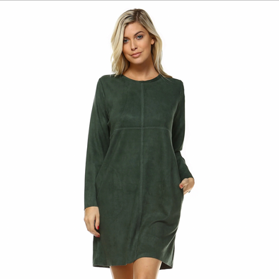 Aurora Long Sleeve Suede Dress - Hunter Green
