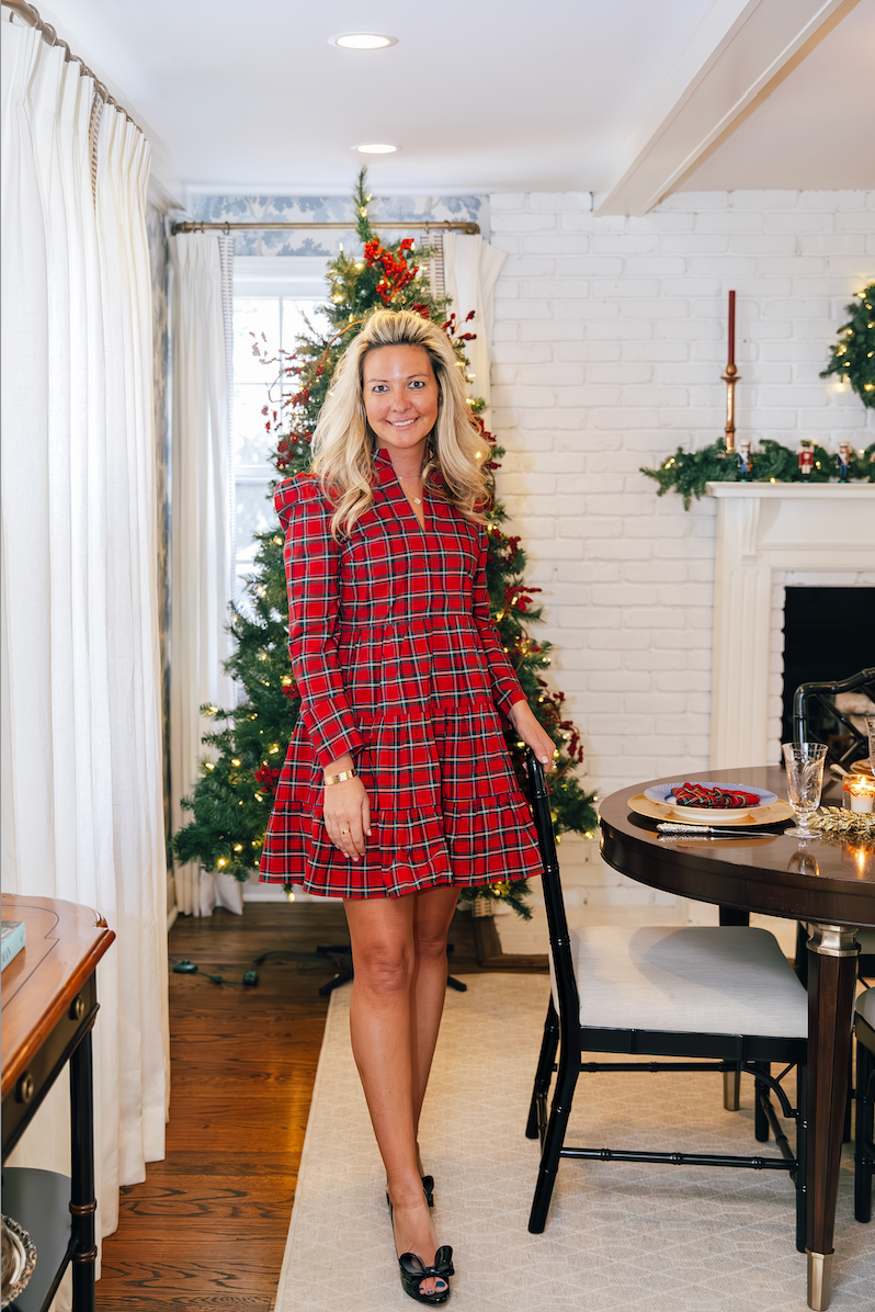 Red Tartan Long Sleeve Tunic Flare Dress Red Tartan Plaid / XL / H23603 Red Tartan Long Sleeve Tunic Flare Dress Red Tartan Plaid / XL / H23603