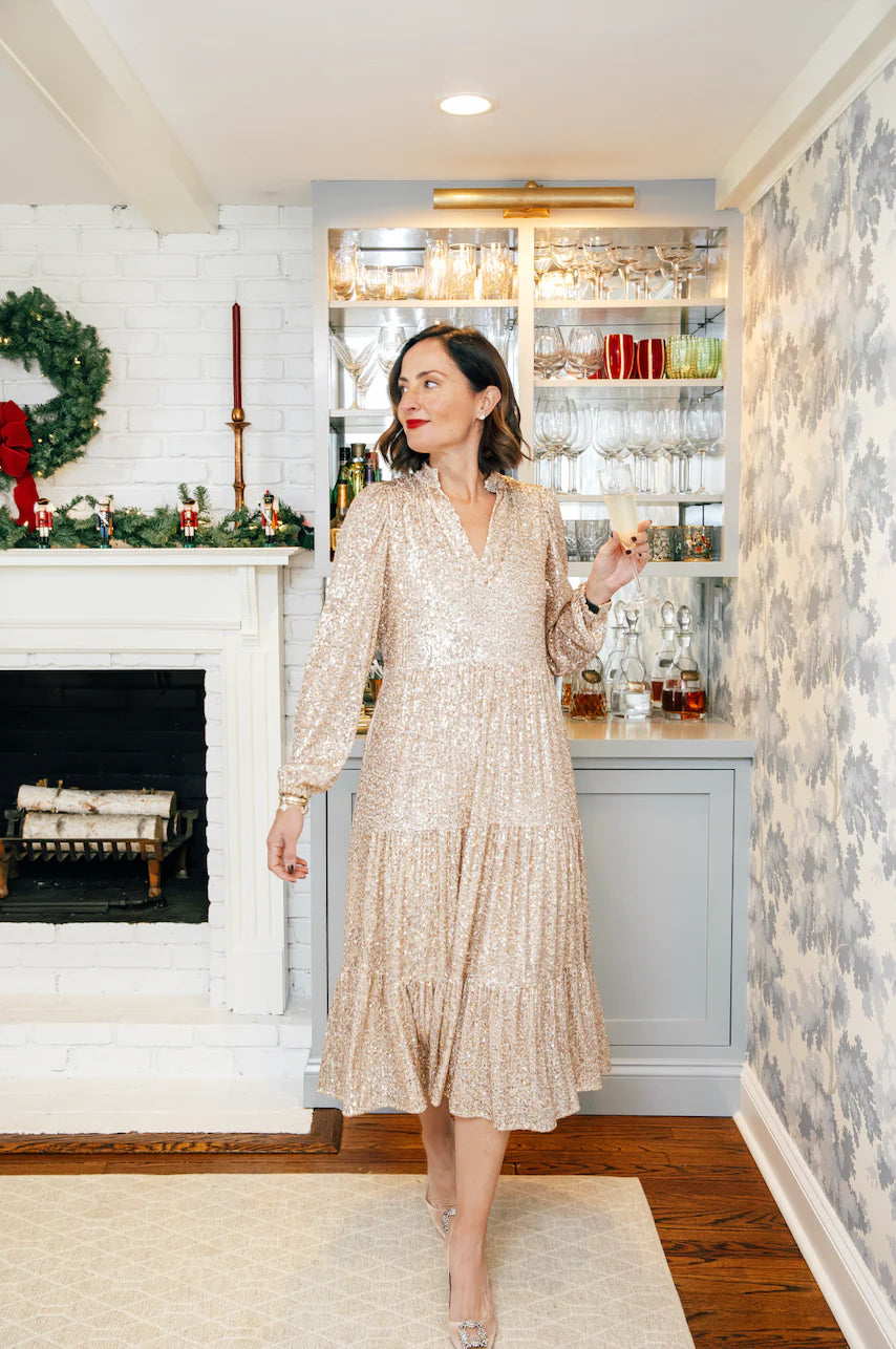 Sail to Sable Gold Sequin Midi Dress XSmall Sail to Sable Gold Sequin Midi Dress XSmall