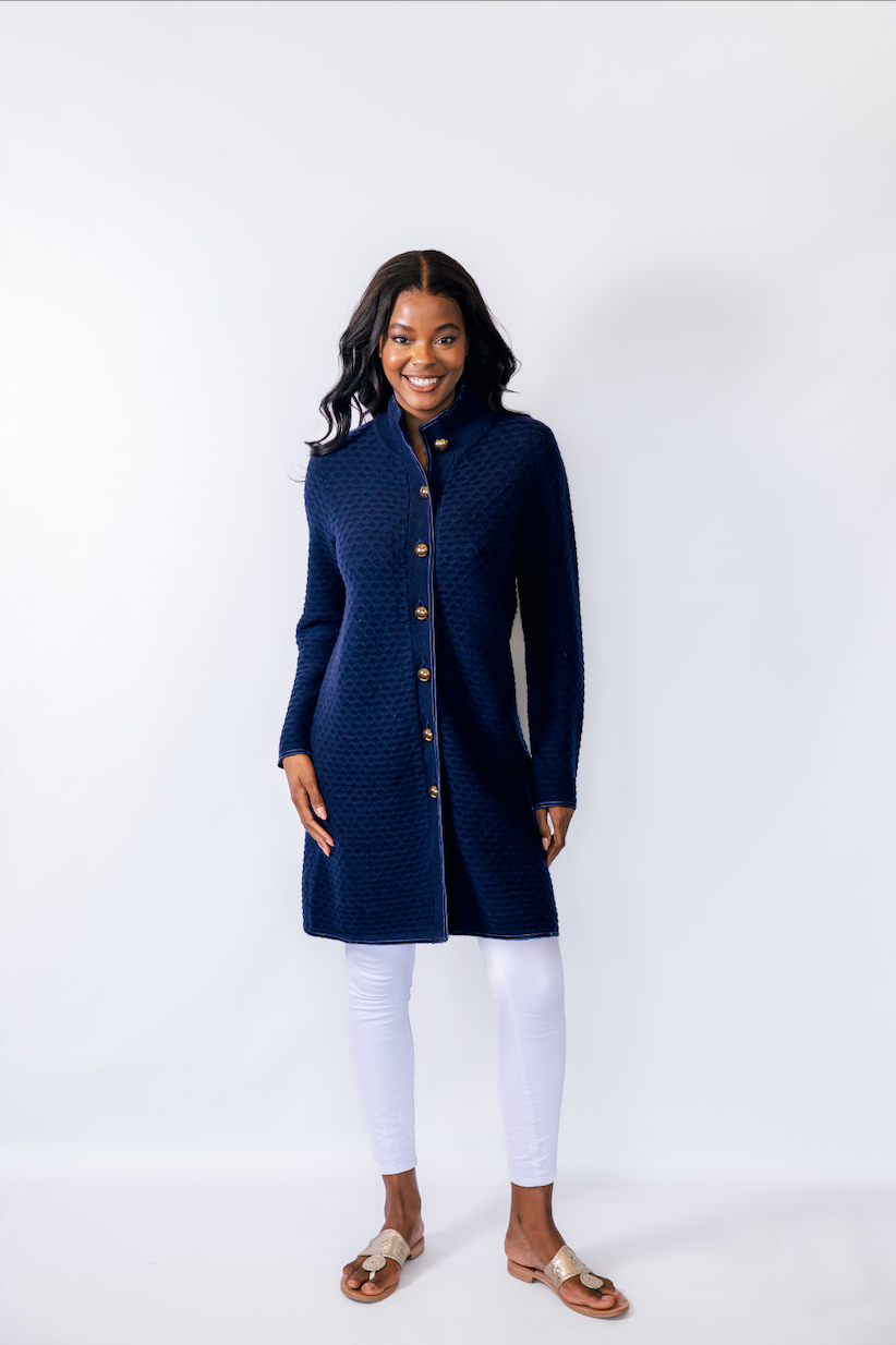 Sail To Sable Honeycomb Knit Cardigan Navy