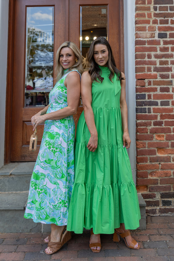 Dolce Cabo Poplin Tie Neck Tiered Maxi Dress - Green  THE LUCKY KNOT
