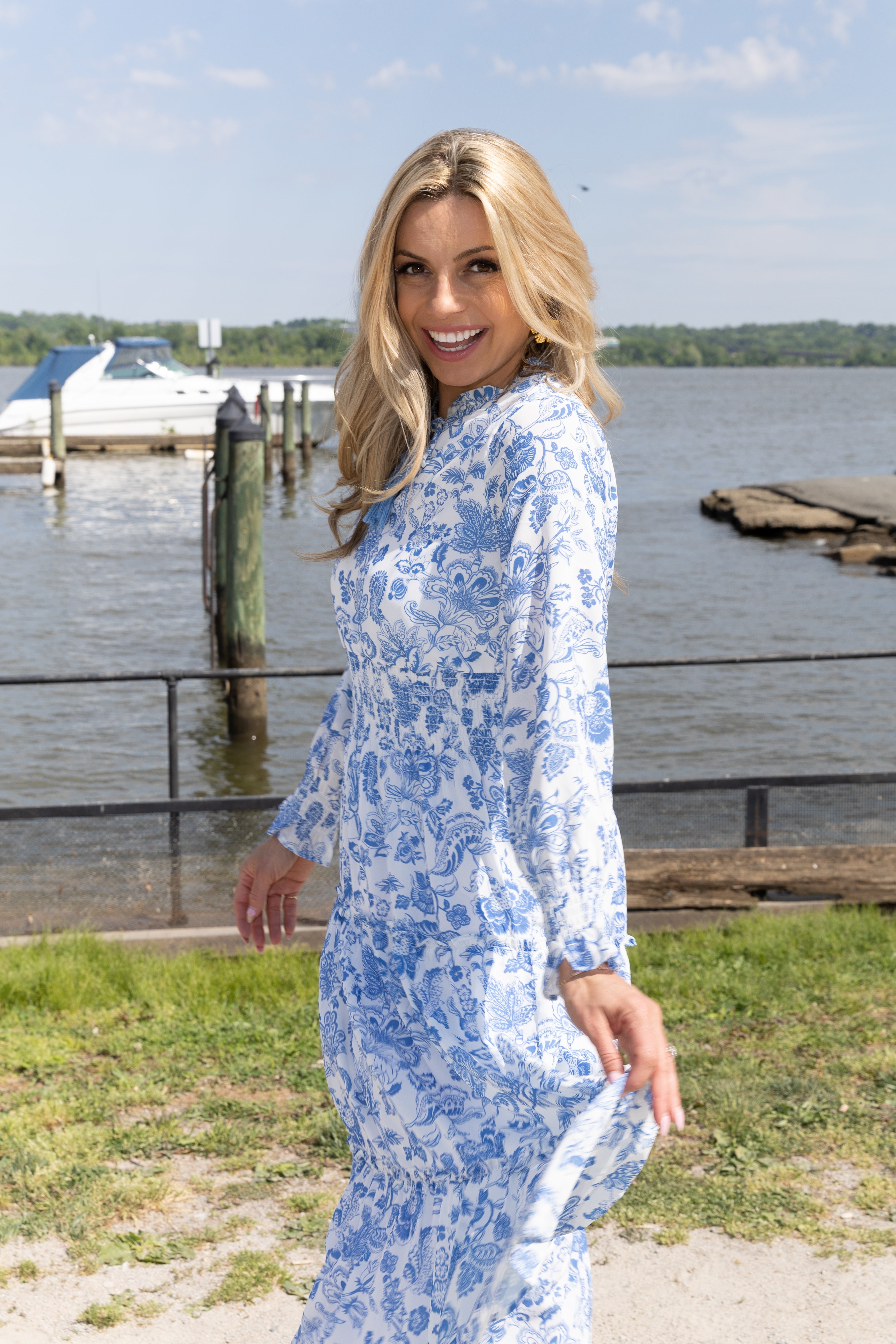 lucky day maxi dress in blue CUTOUT TIERED MAXI DRESS