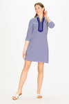 Front view of the Duffield Lane Spring Lake Anniversary Dress - Thin Navy Stripe