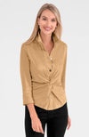 Front view of the Gretchen Scott Twist and Shout in Ultra Suede - tan