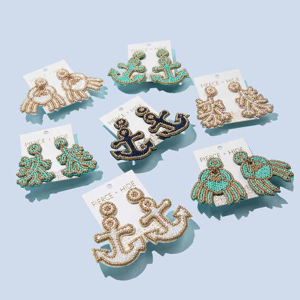 Beaded Anchor Earring - White