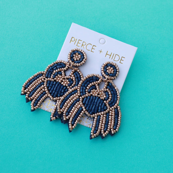 Beaded Crab Earring - Navy