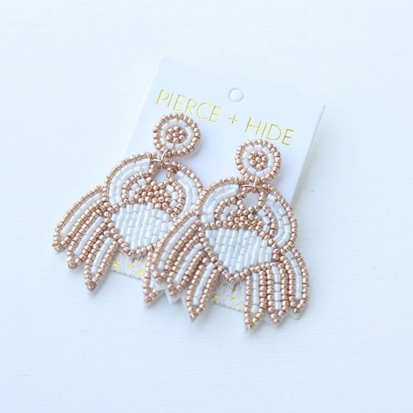 Beaded Crab Earring - White