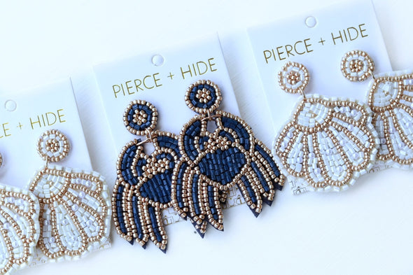 Beaded Crab Earring - Navy