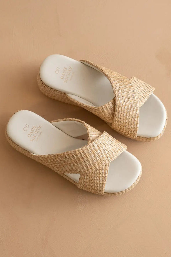 The Fresno Raffia Platform Summer Sandal - Natural
