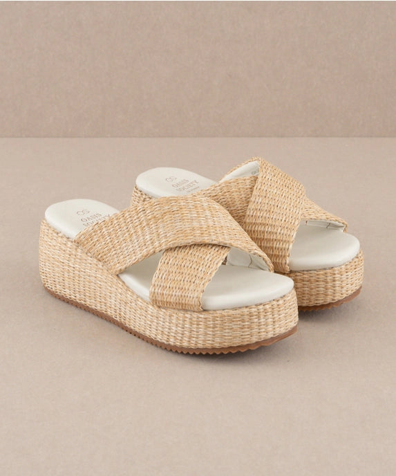 The Fresno Raffia Platform Summer Sandal - Natural