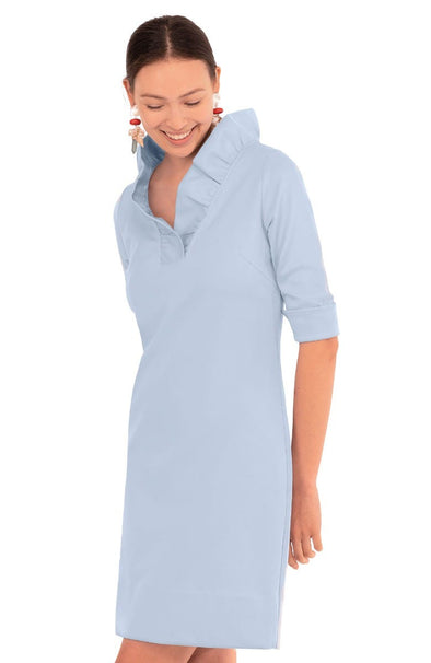 Gretchen Scott Ruff Neck 3/4 Sleeve Jersey Dress - Solid Periwinkle