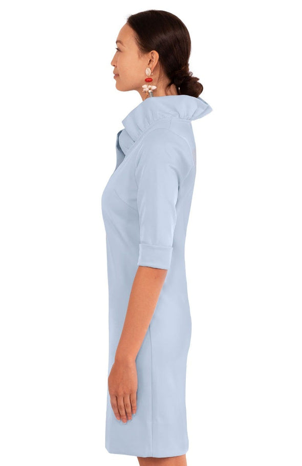 Gretchen Scott Ruff Neck 3/4 Sleeve Jersey Dress - Solid Periwinkle