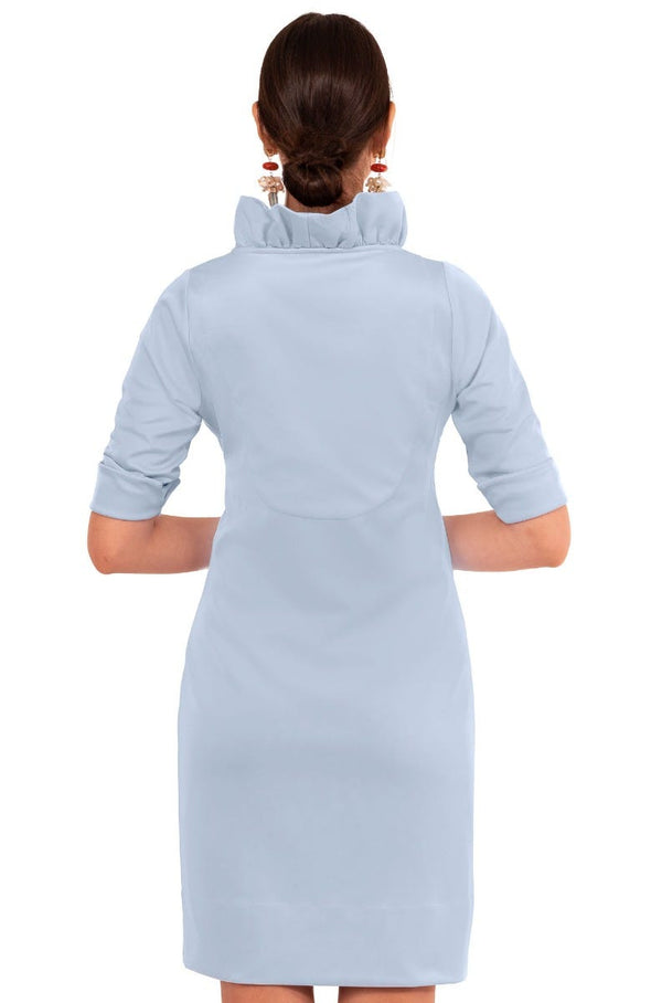 Gretchen Scott Ruff Neck 3/4 Sleeve Jersey Dress - Solid Periwinkle