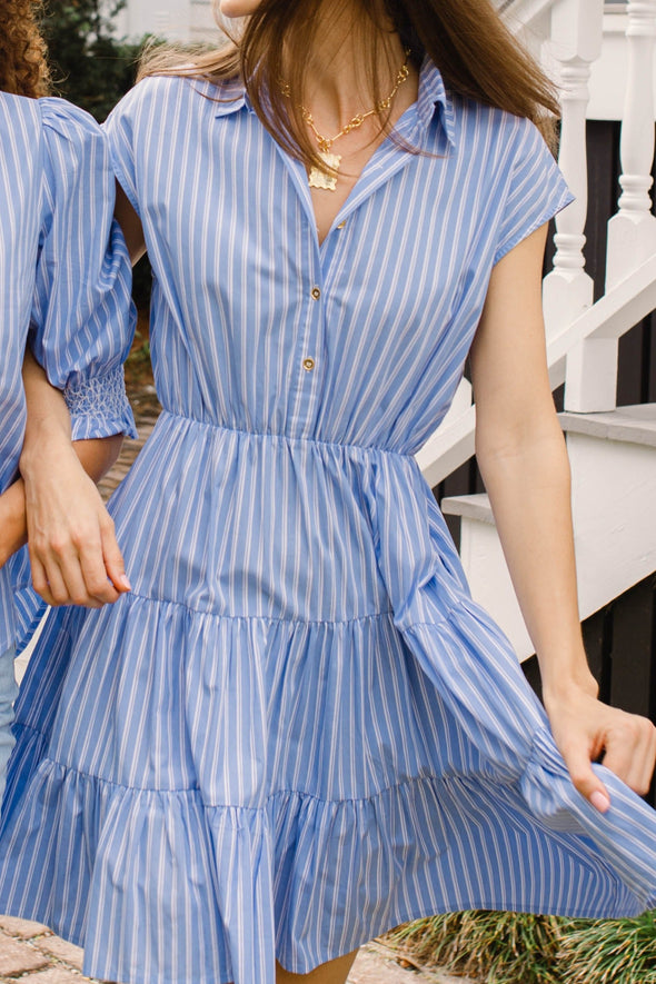Duffield Lane Valencia Dress - Light Blue Double Stripe