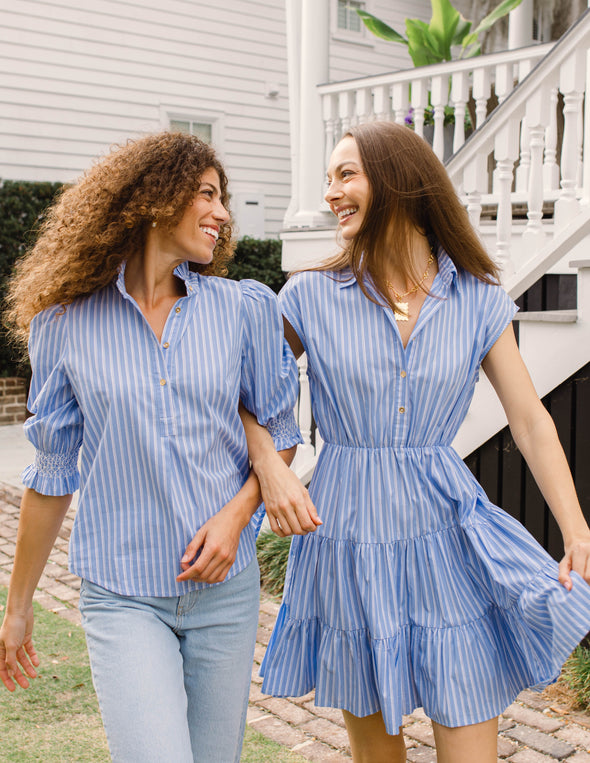 Duffield Lane Valencia Dress - Light Blue Double Stripe