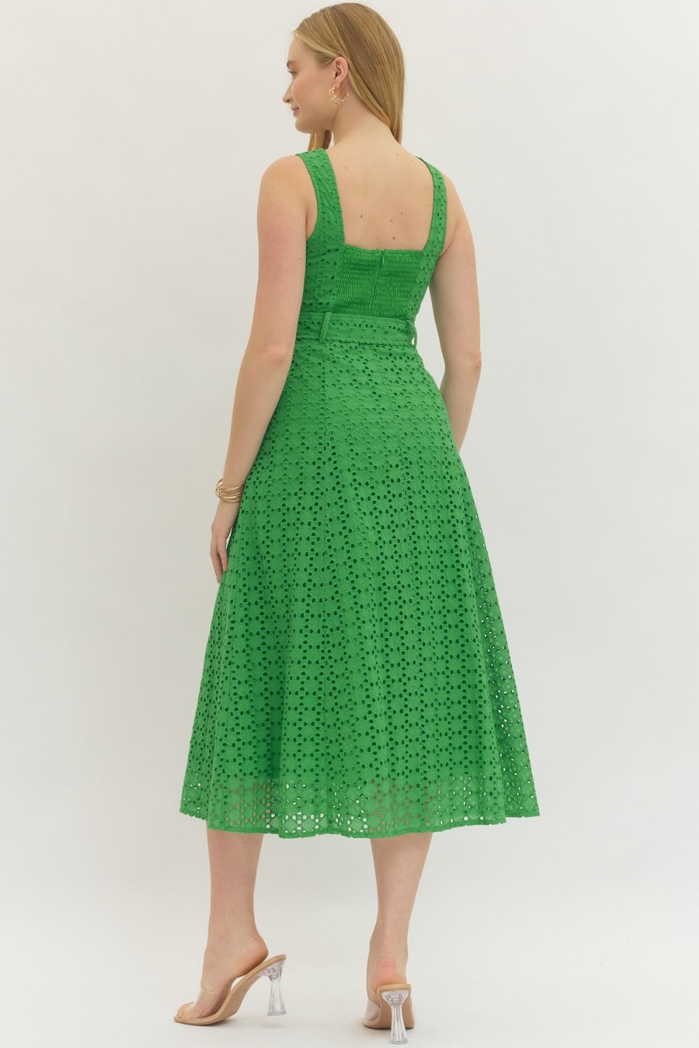 The Monaco Eyelet Midi Dress - Green Large The Monaco Eyelet Midi Dress - Green Large